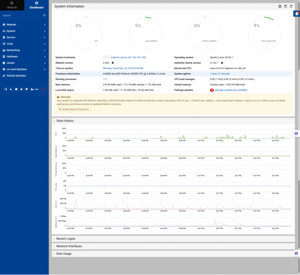 Webmin server management