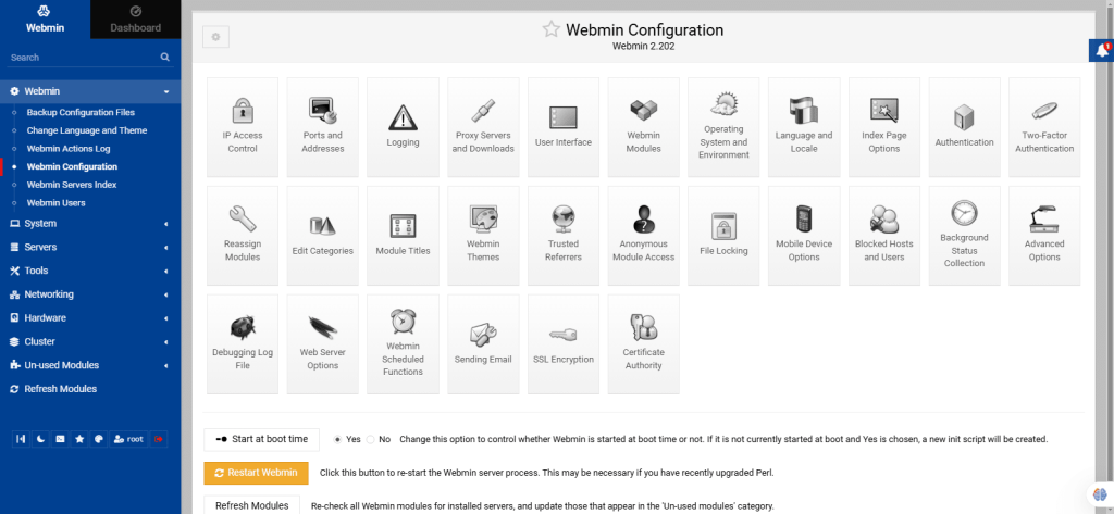 Webmin server management