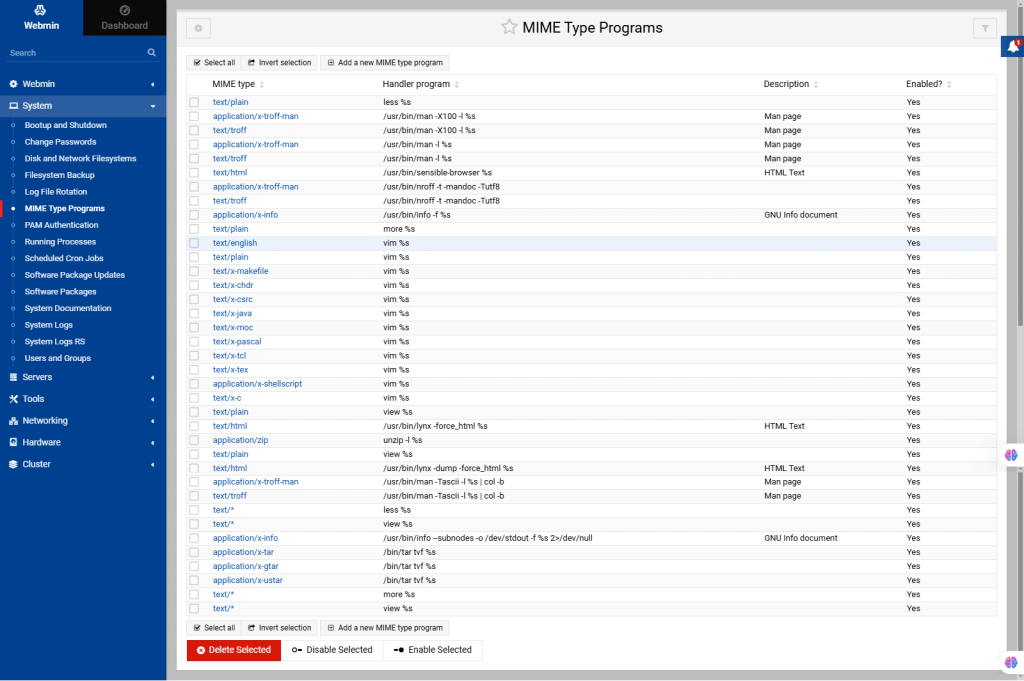 Webmin server management