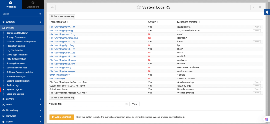 Webmin server management