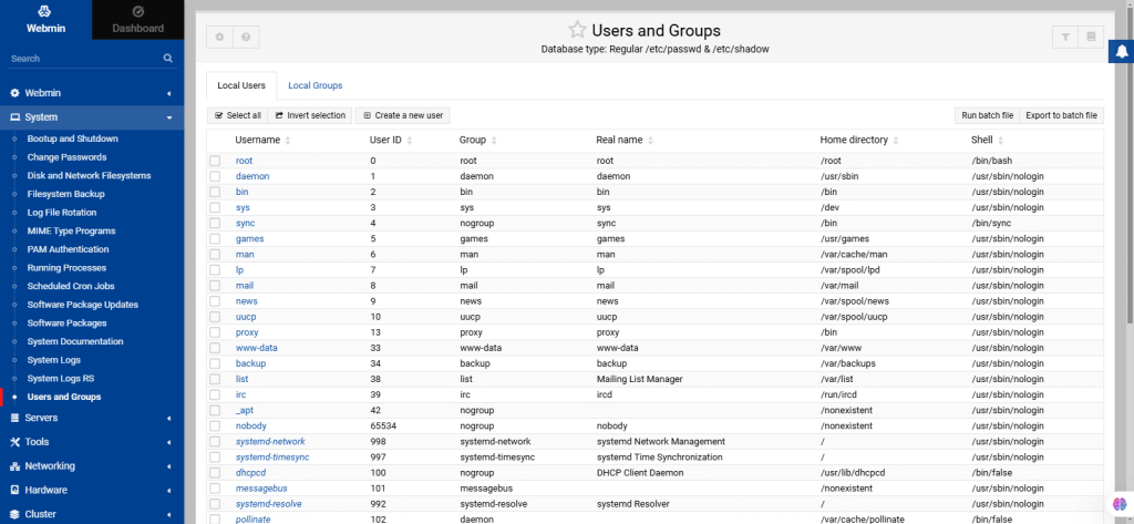 Webmin server management