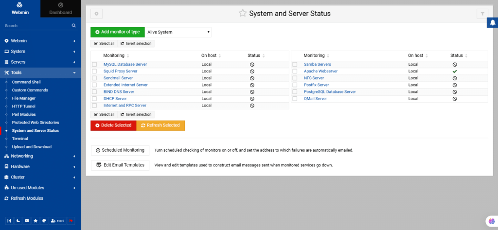 Webmin server management