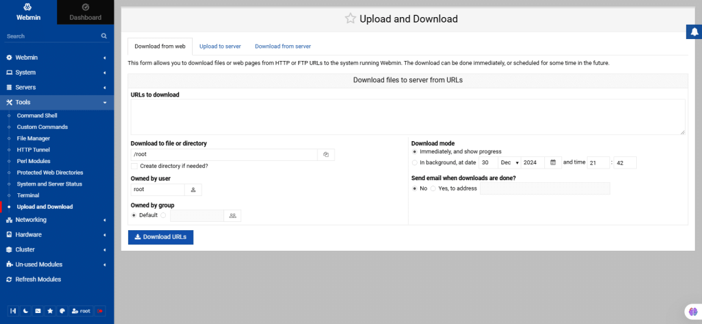 Webmin server management