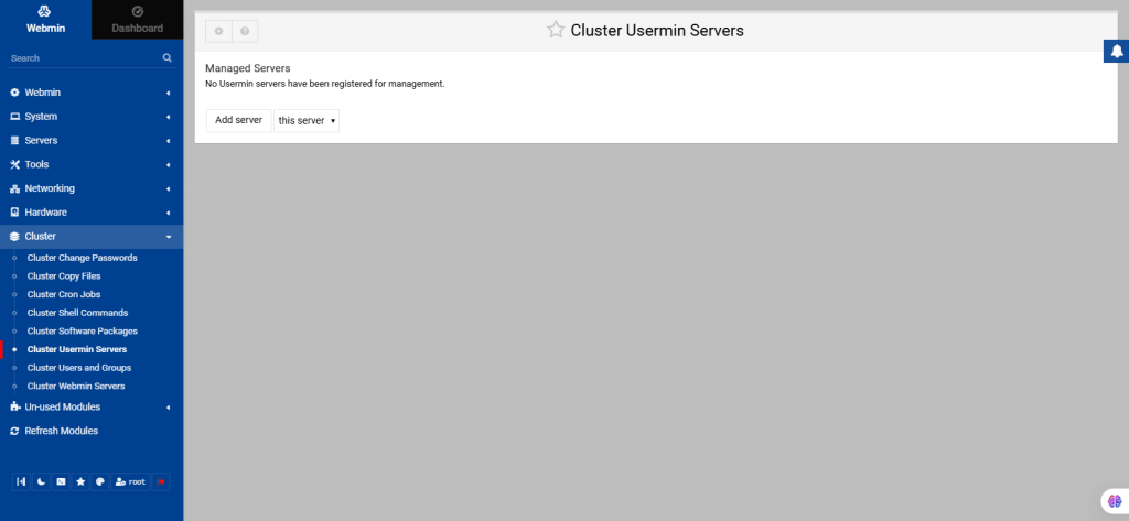 Webmin server management