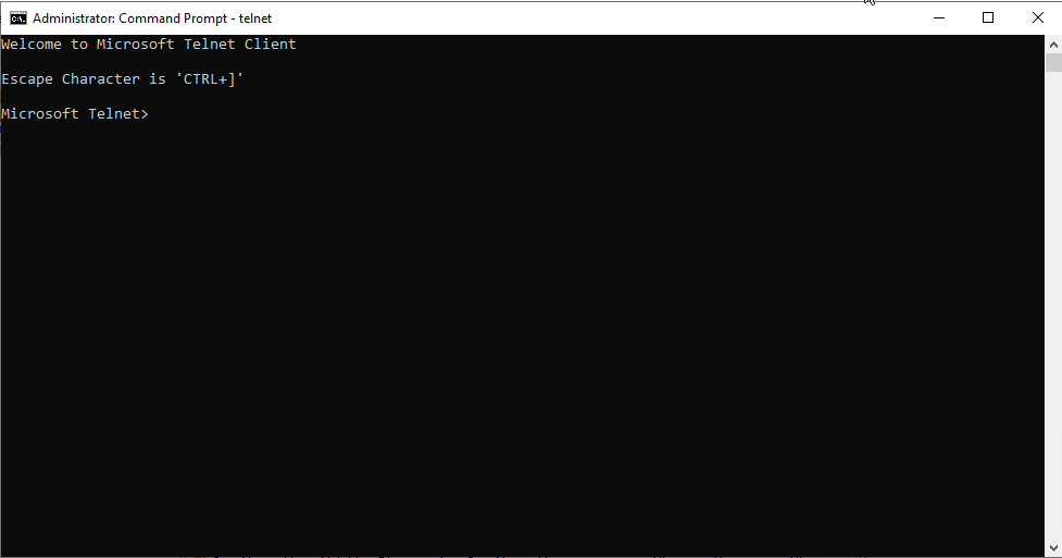 Administrator: Command Prompt - telnet